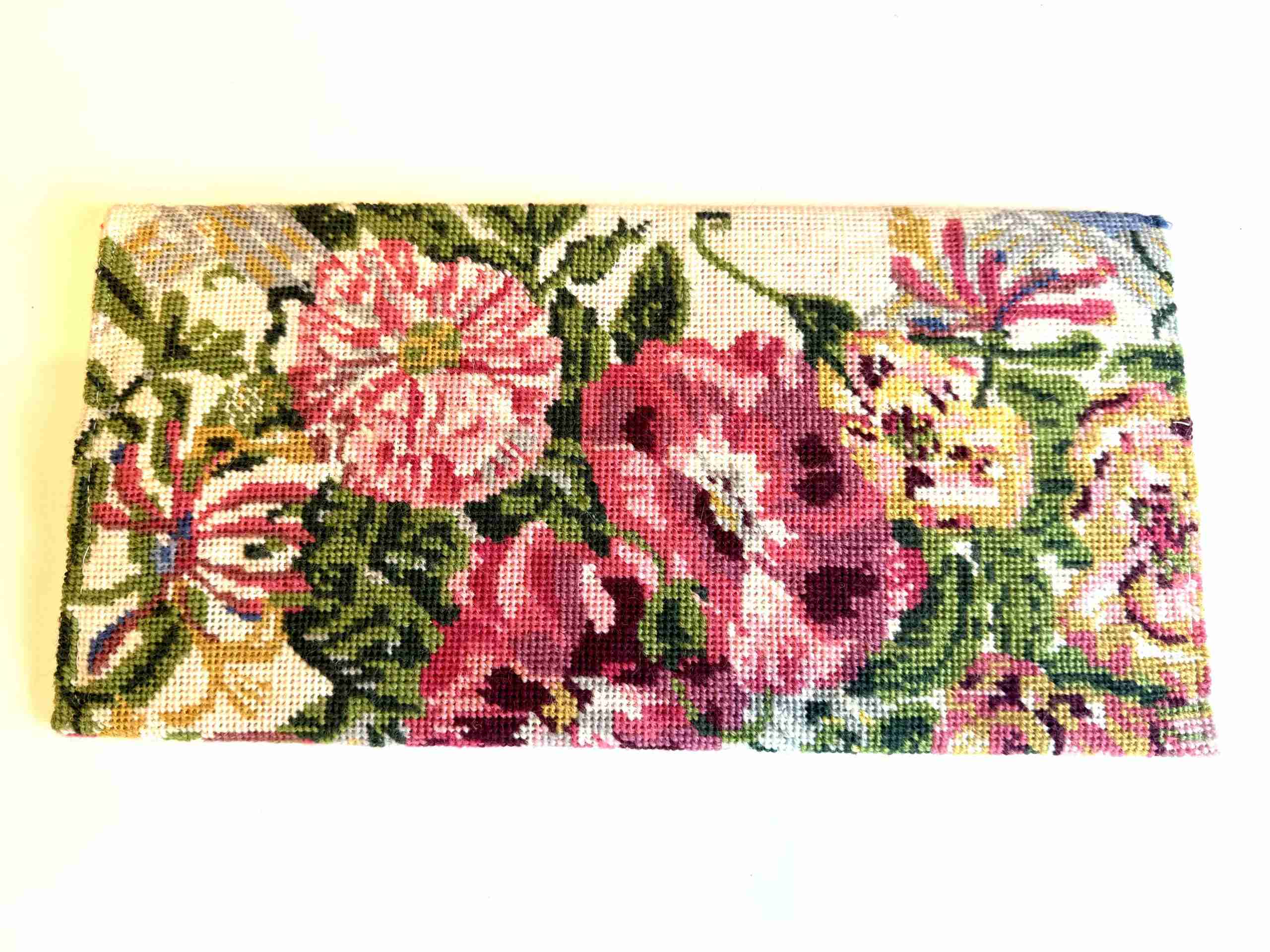 “Chintz Pink Rose” Vintage Needlepoint Clutch Bag - Image 3