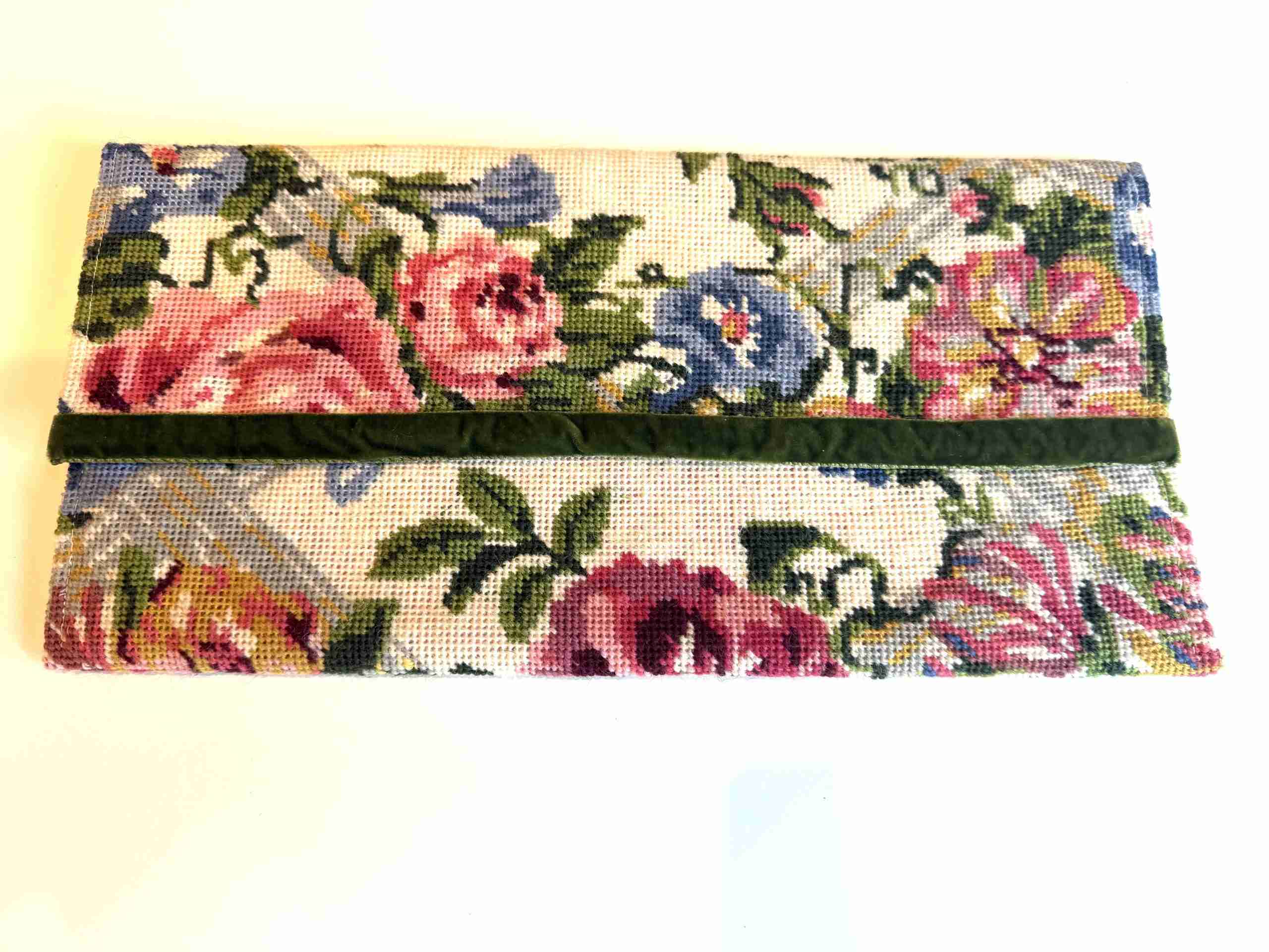 “Chintz Pink Rose” Vintage Needlepoint Clutch Bag