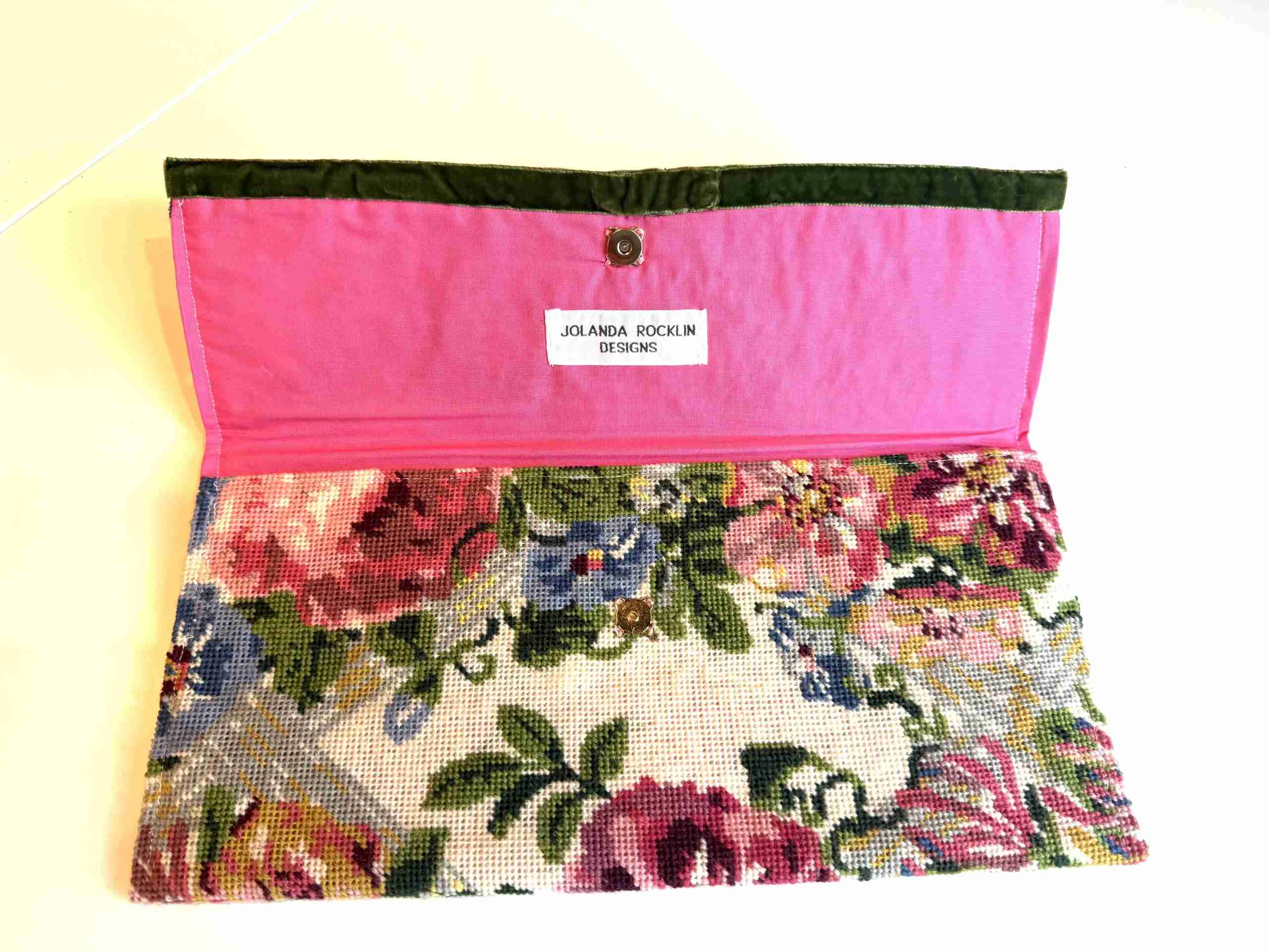 “Chintz Pink Rose” Vintage Needlepoint Clutch Bag - Image 2
