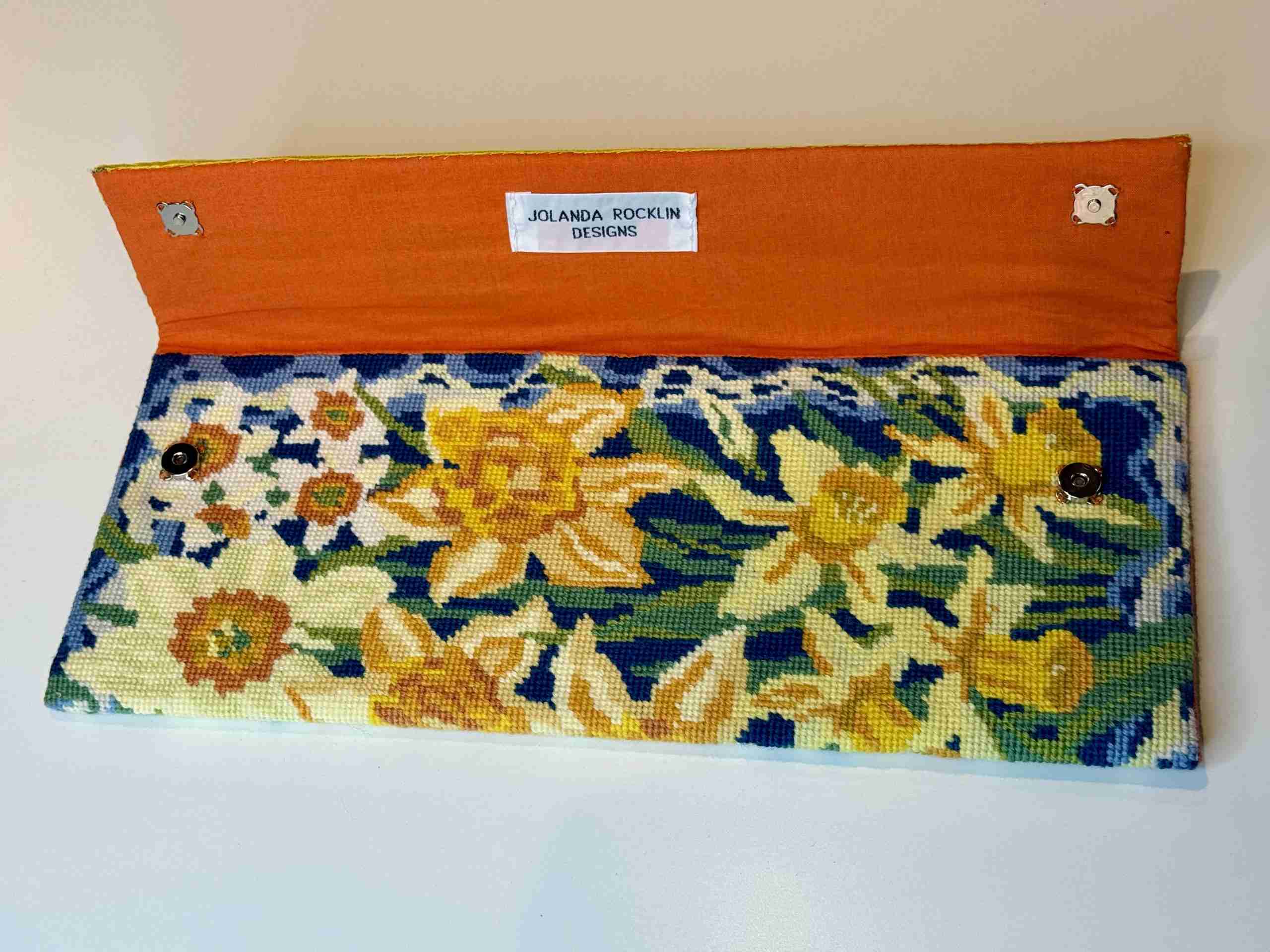A Vintage Daffodil Needlepoint Clutch Bag - Image 2