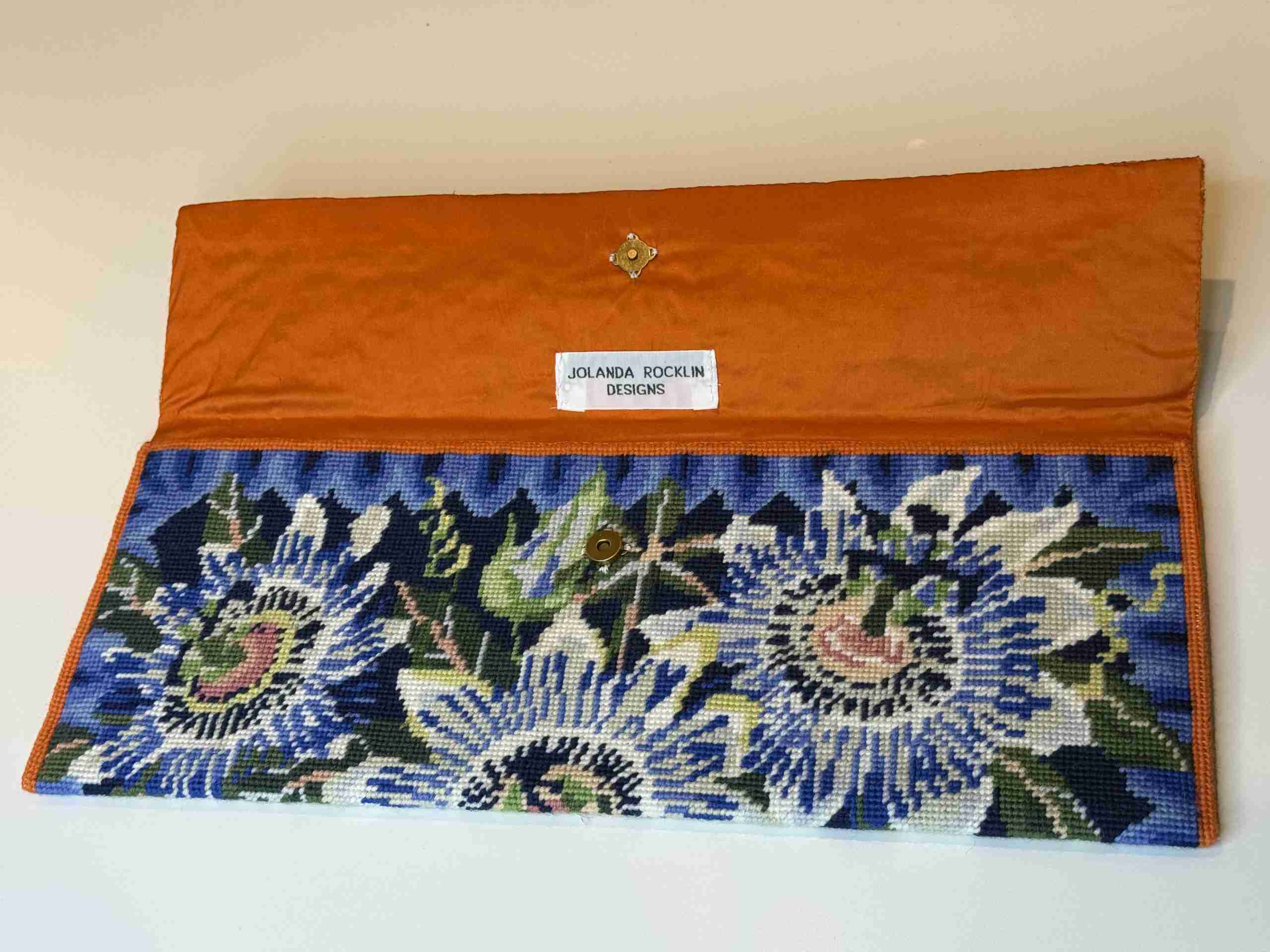 Blue Passion Flowers Needlepoint Clutch Bag - Image 3